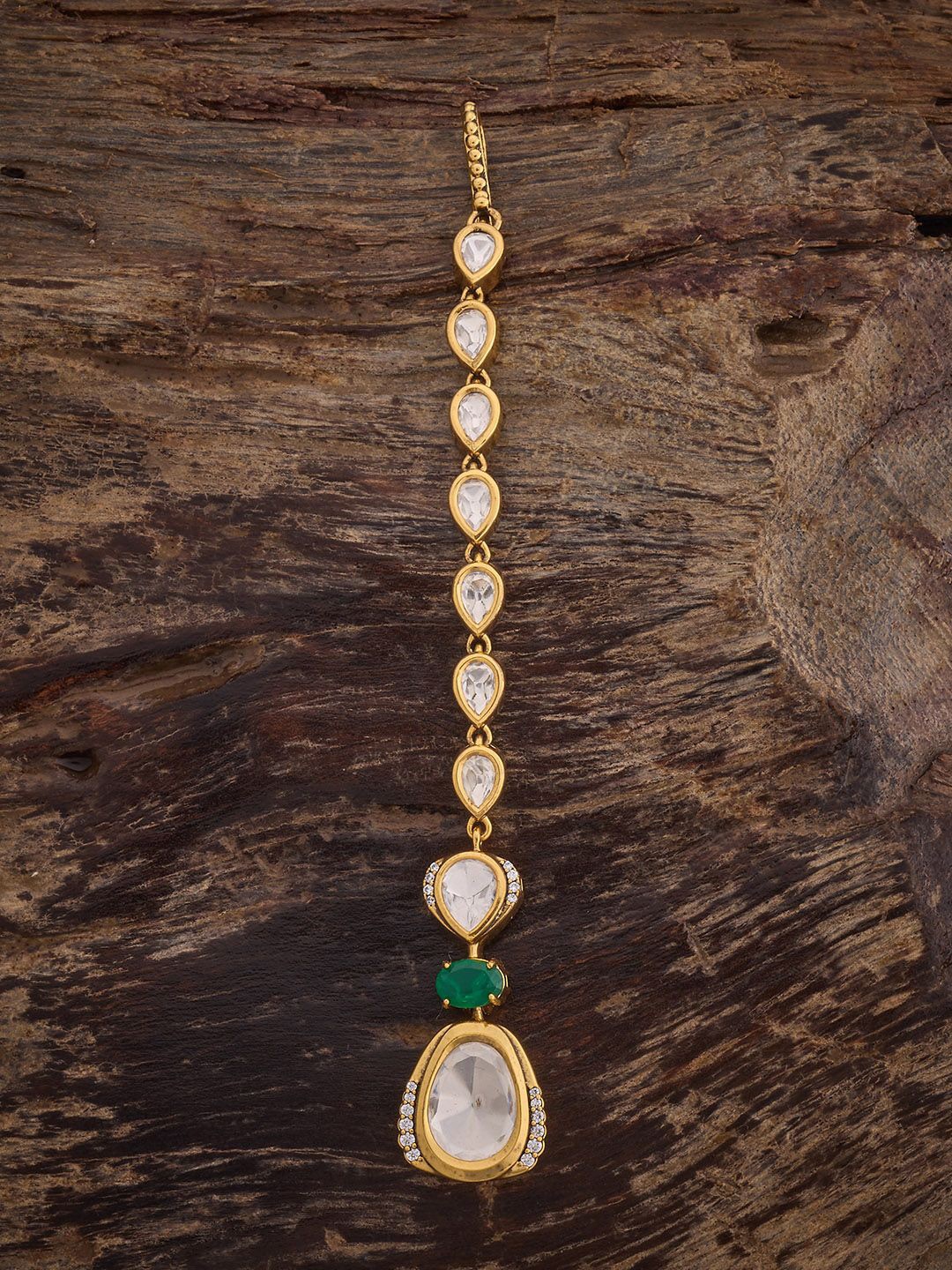 

Kushal's Fashion Jewellery Green Victorian-Plated Kundan Studded Maang Tikka, Gold