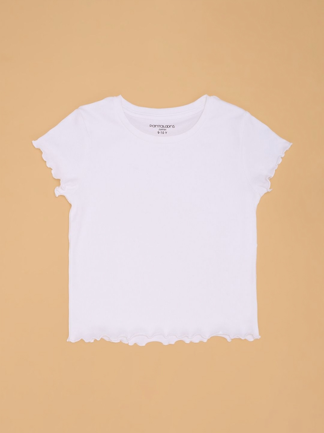 

Pantaloons Junior Girls Solid Round Neck Cotton T-shirt, White