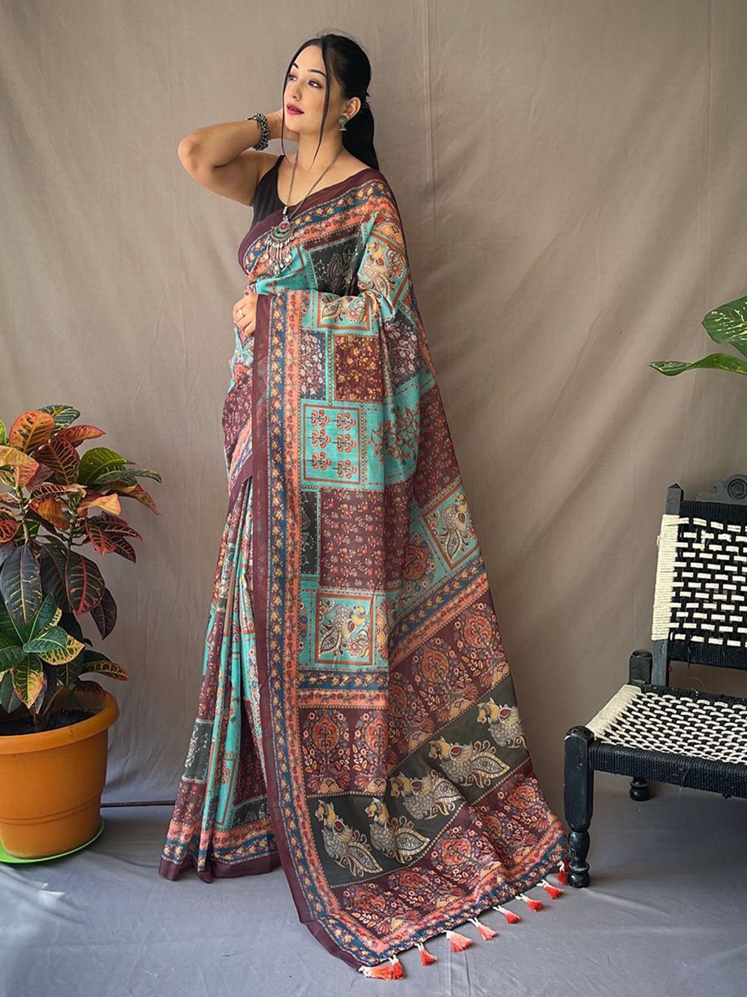 

TORONFRAS Pure Cotton Chanderi Saree, Blue