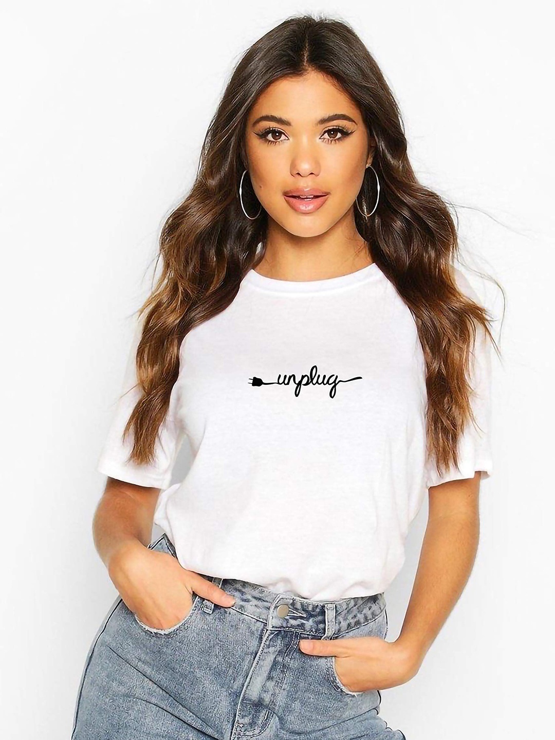 

VLAM Women Typography Printed Applique T-shirt, White