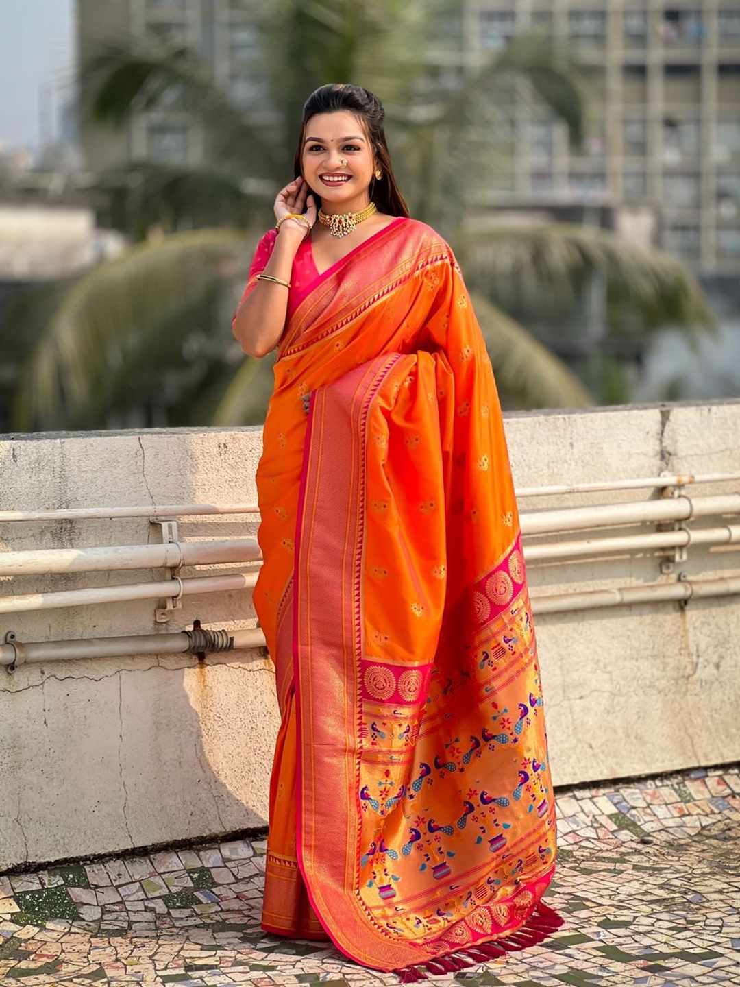 

Suha Woven Design Zari Saree, Orange