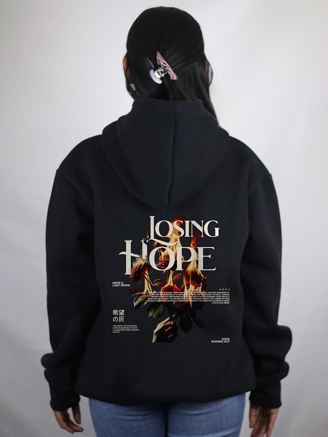 

EKSDEE Women Printed Hooded Sweatshirt, Black