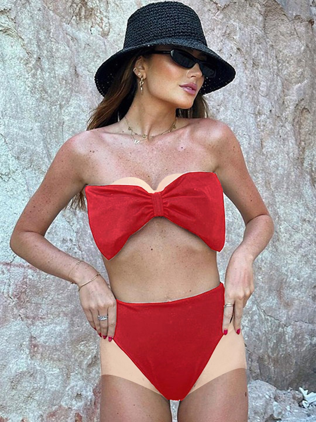 

VAGHBHATT Swimwear Bow Bikini Set, Red