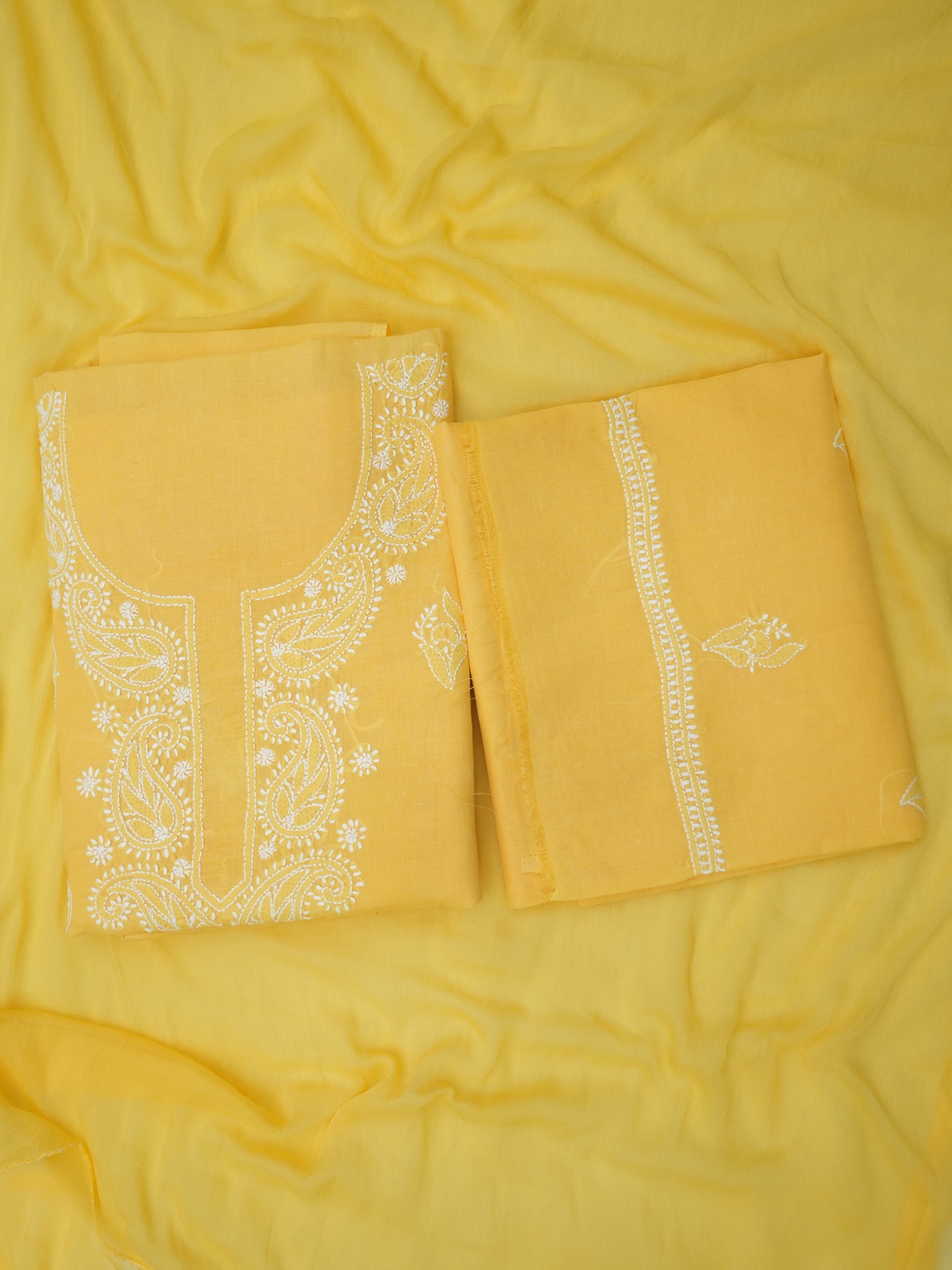 

PARAMOUNT CHIKAN Floral Embroidered Chikankari Unstitched Dress Material, Yellow