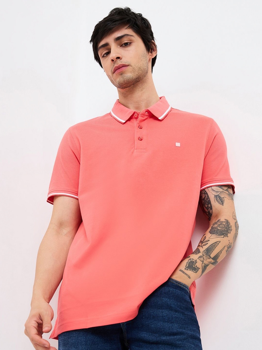 

SPYKAR Men Solid Polo Collar Cotton Slim Fit T-shirt, Peach