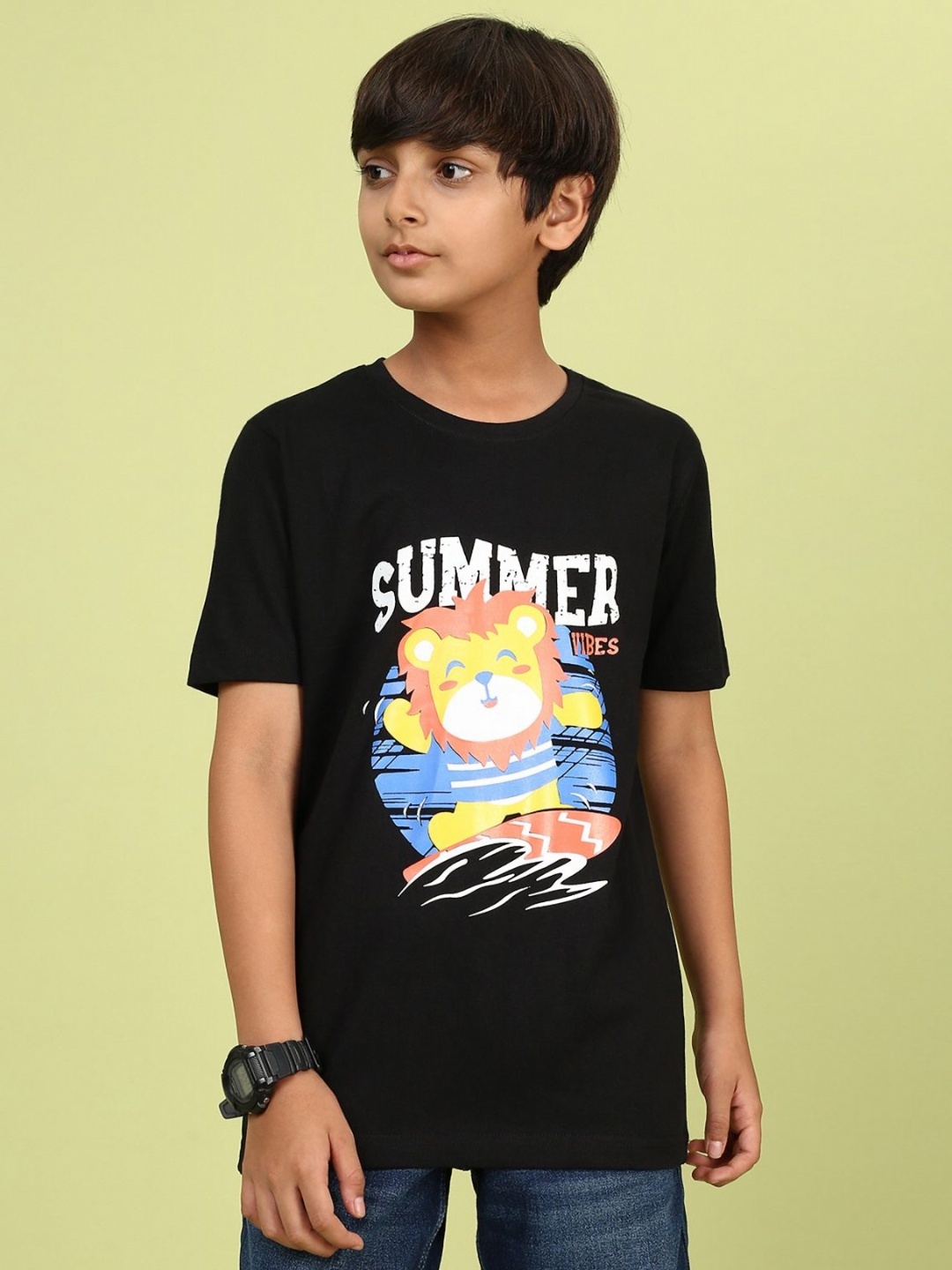 

YK Boys Graphic Printed Round Neck Cotton Relaxed Fit T-shirt, Black