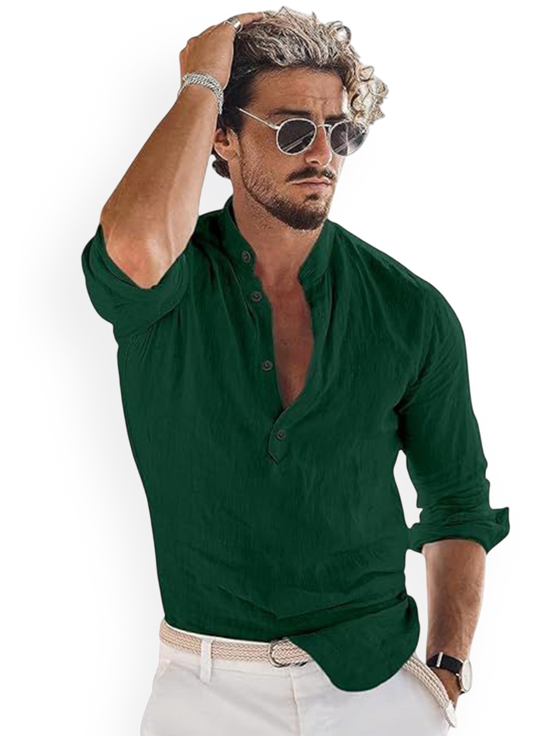 

Vida Loca Band Collar Cotton Straight Kurta, Green