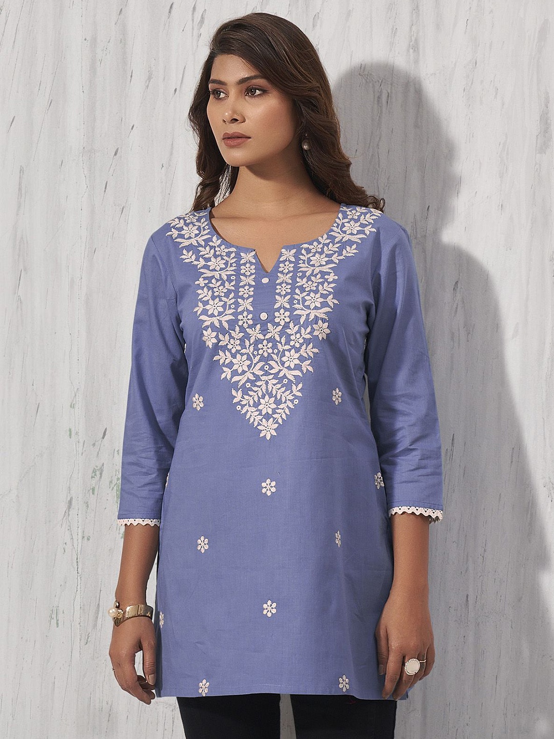 

Anouk Ethnic Motifs Embroidered Gotta Patti Pure Cotton Gotta Patti Kurti, Blue