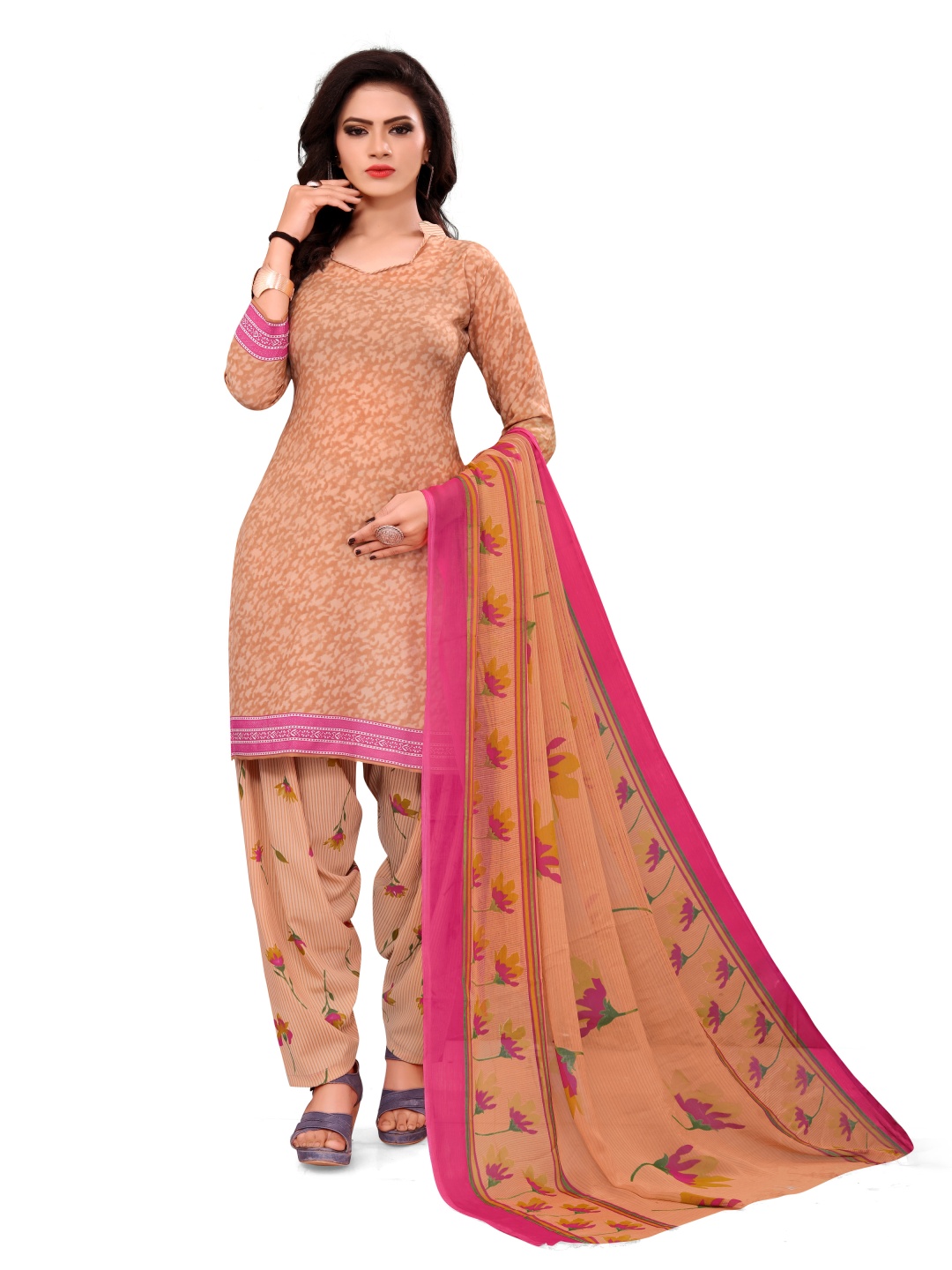 

HERE&NOW Abstract Printed Unstitched Dress Material, Peach