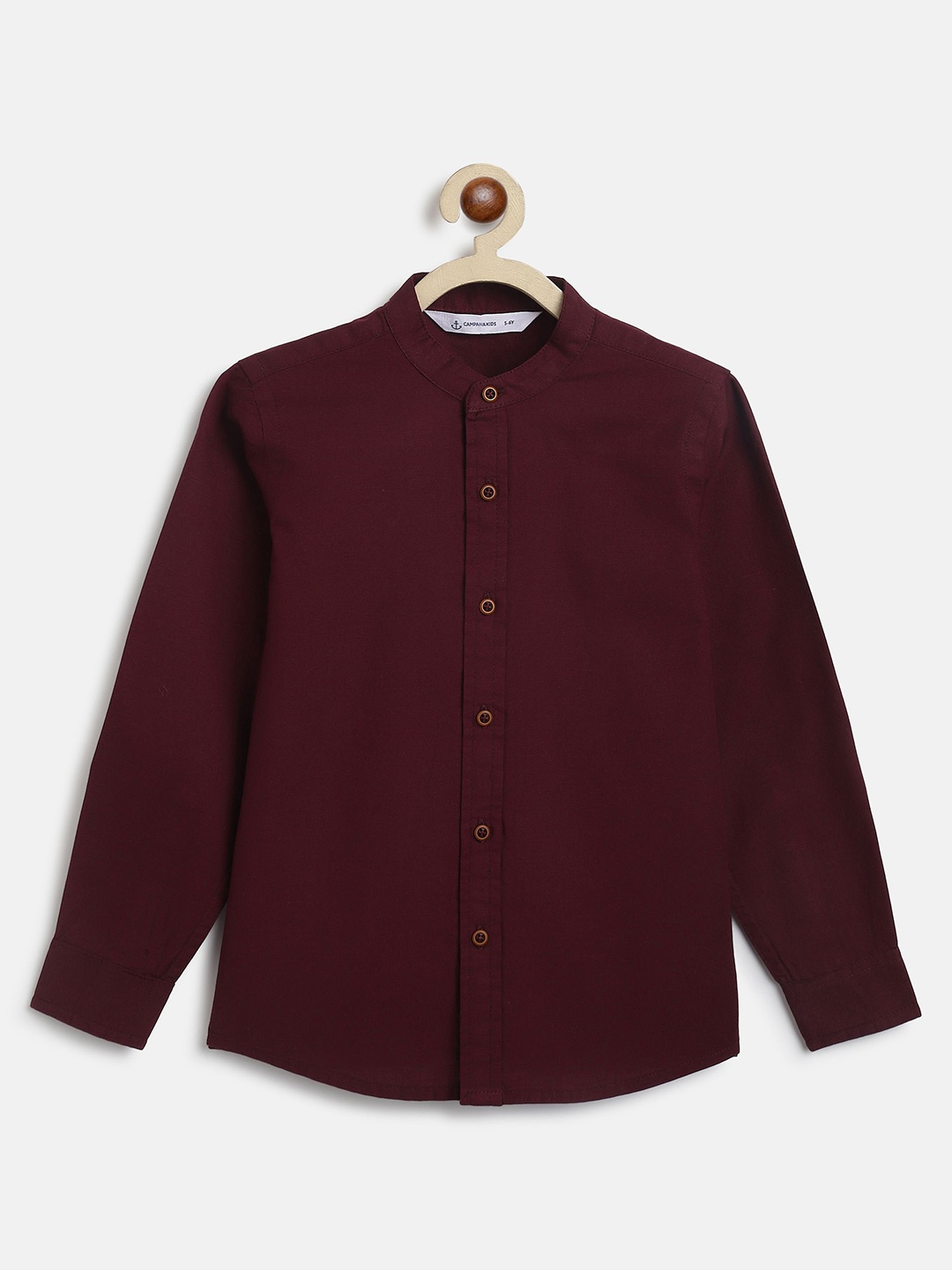 

Campana Boys Mandarin Collar Solid Cotton Shirt, Burgundy