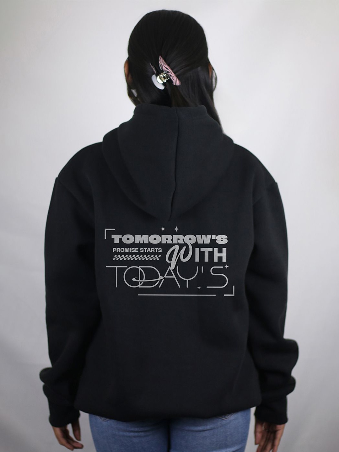 

EKSDEE Women Printed Hooded Sweatshirt, Black