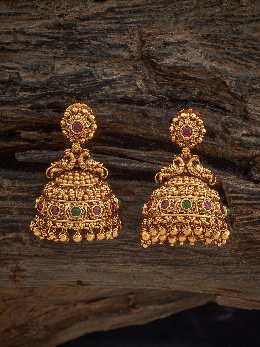 

Kushal's Fashion Jewellery Gold-Plated Dome Shaped Antique Jhumkas Earrings