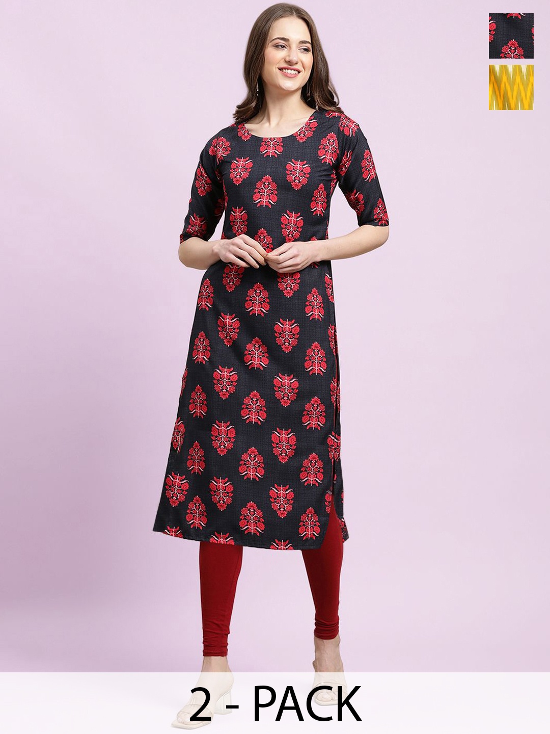 

Moda Rapido Navy Blue Selection Of 2 Ethnic Motifs Printed Straight Kurta