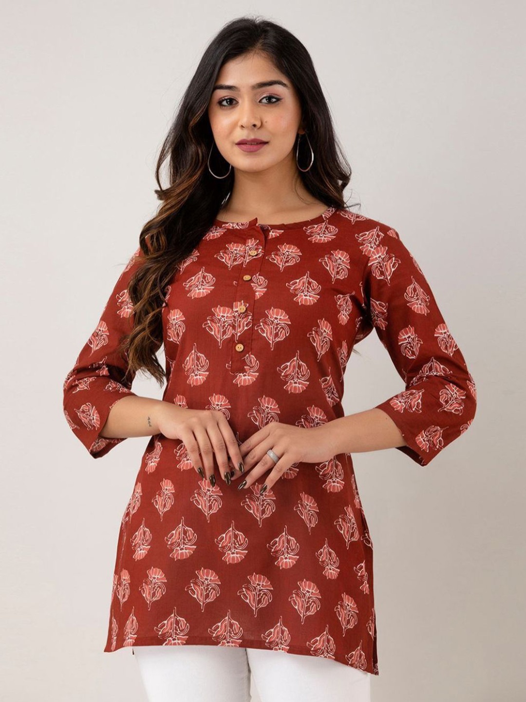 

Rangun Floral Print Boat Neck Top, Rust