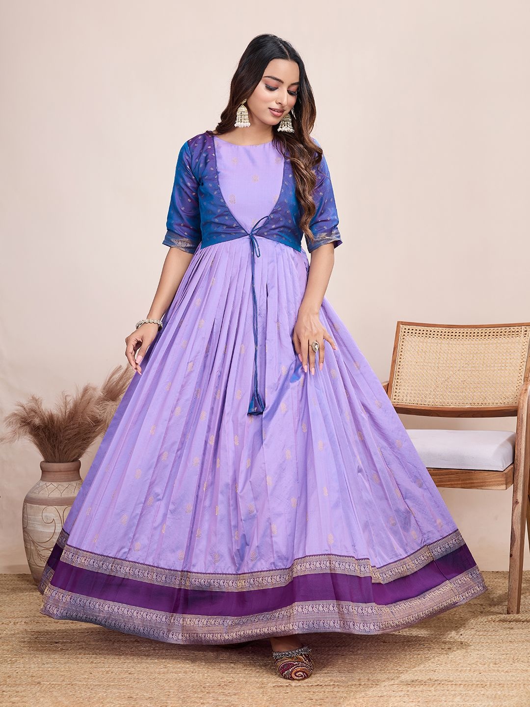 

Tasarika Printed Round Neck Maxi Ethnic Dress, Lavender