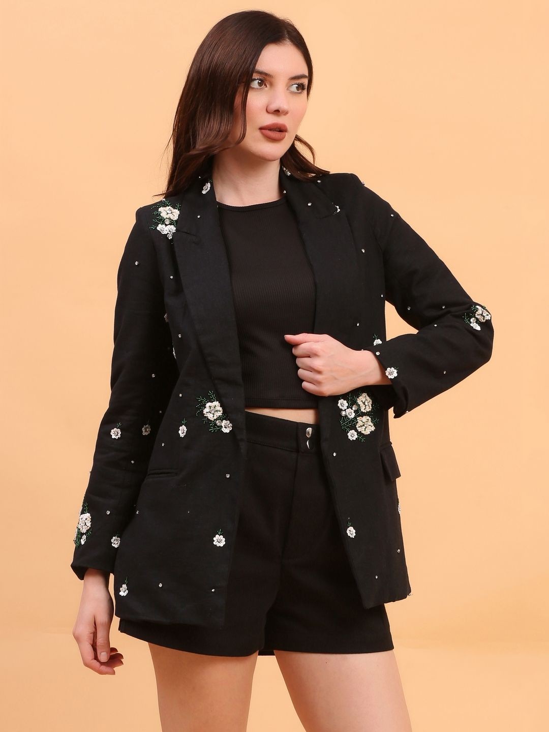 

ECO LEAS BY SHIPRA Tailored-Fit Notched Lapel Single Breasted Blazers, Black