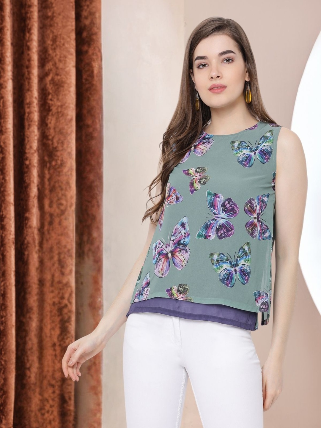 

Moda Elementi Floral Print Top, Olive