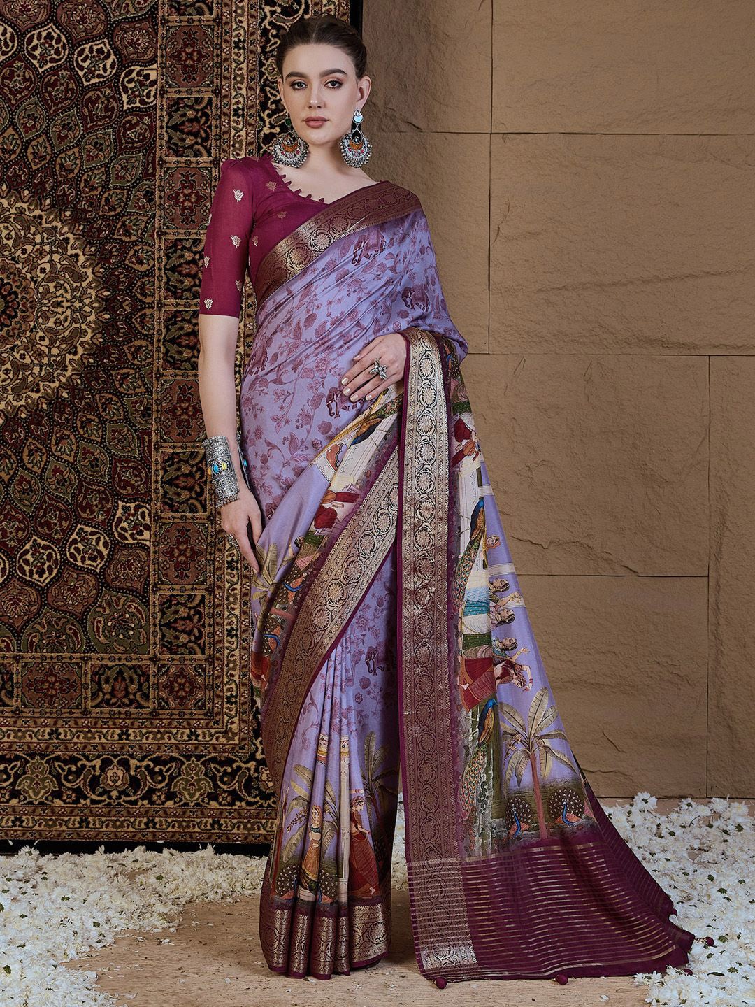 

Anouk Ethnic Motifs Zari Silk Blend Sungudi Saree, Lavender