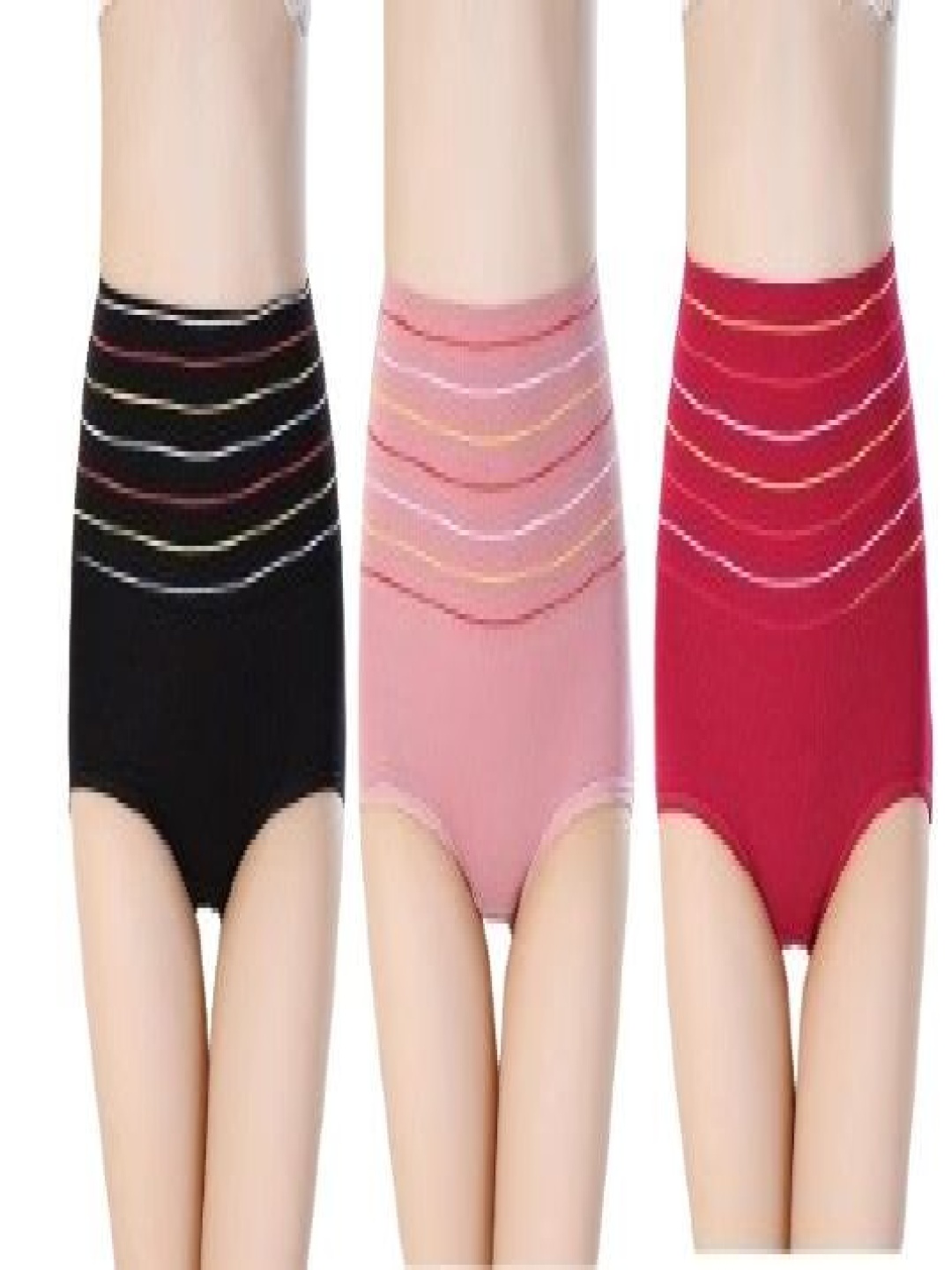 

SHREE GANESH FASHION Women Pack Of 3 Striped Cotton Hipster Briefs, Black