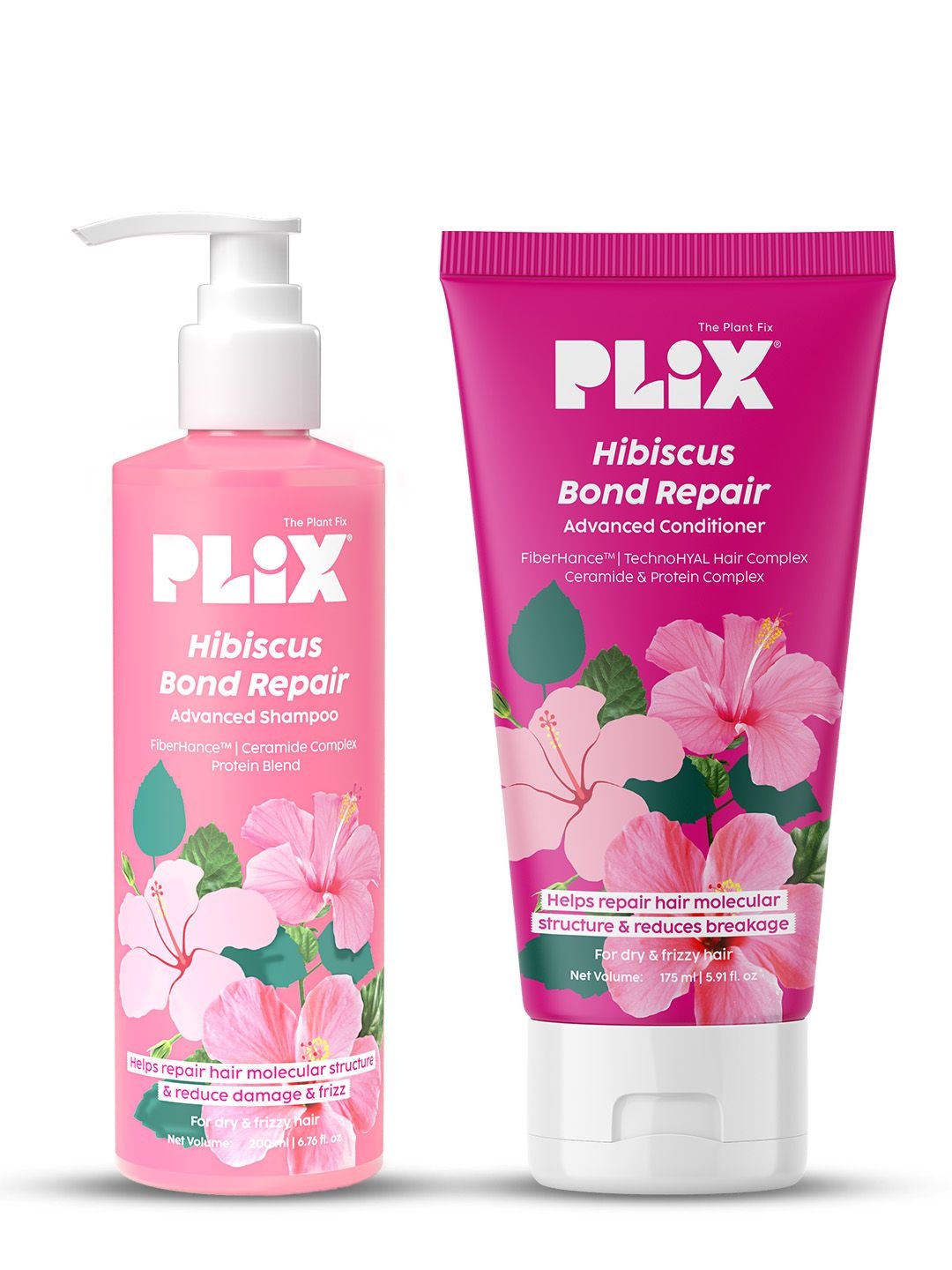 

PLIX THE PLANT FIX Set Of 2 Hibiscus Bond Repair Shampoo 200 ml & Conditioner -175 ml, Pink