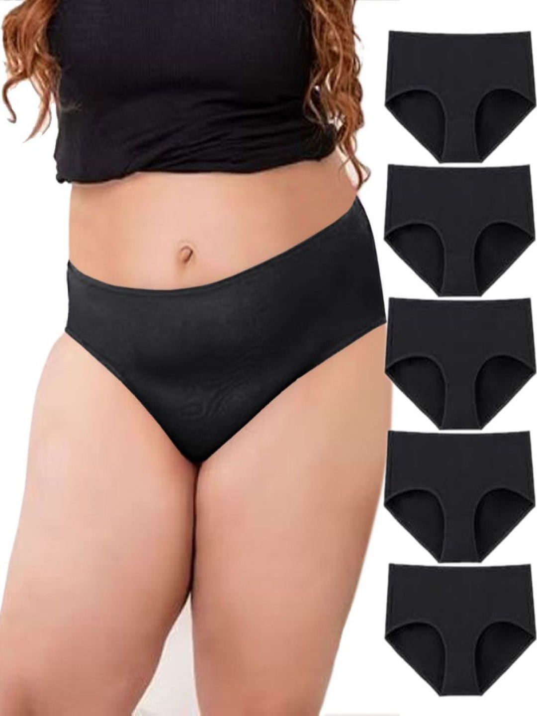 

Diving Deep Pack Of 5 Cotton Mid-Rise Hipster Briefs DD260 B5 New Pant_ies_5 PC_4XL, Black