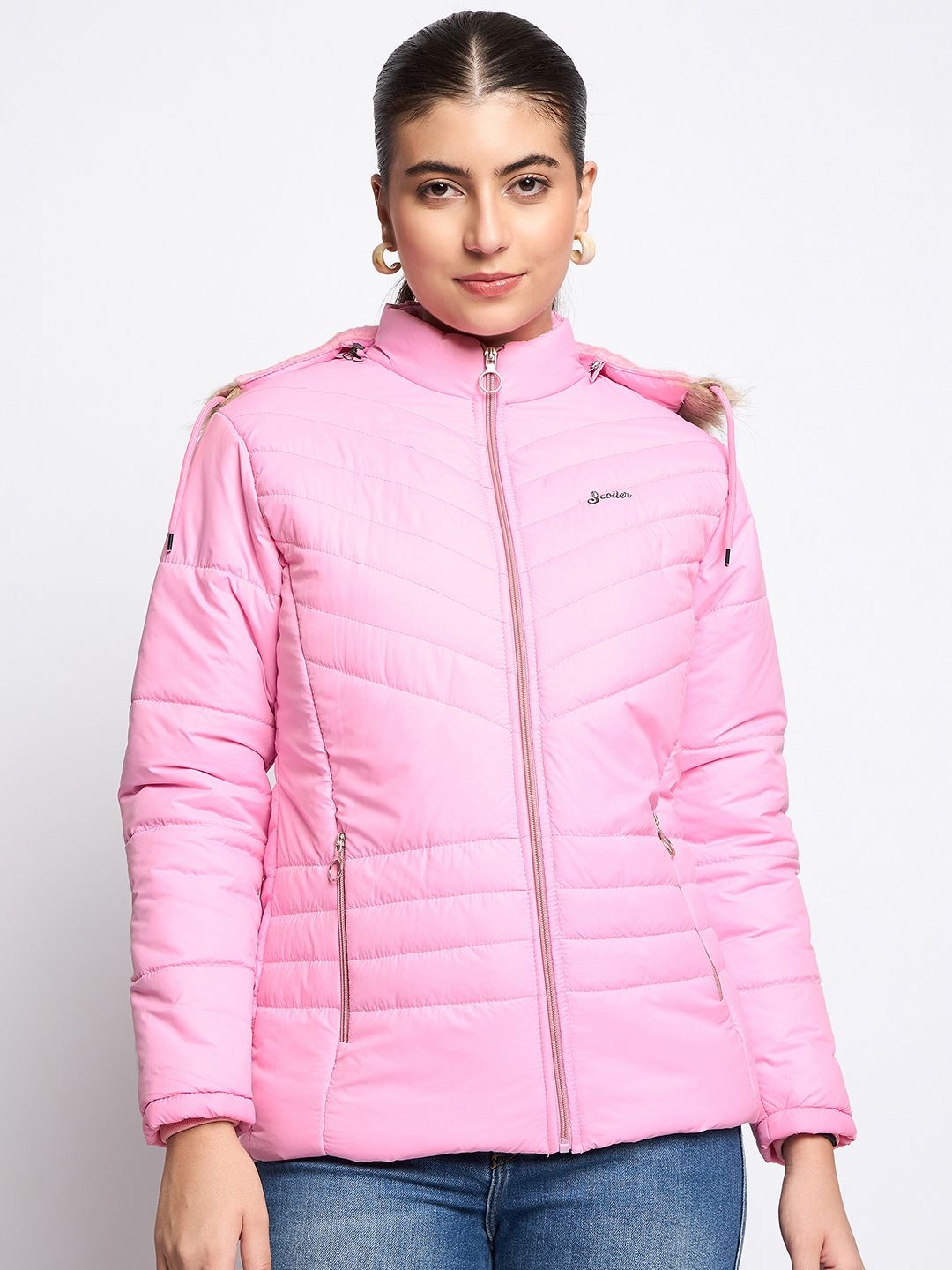 

SCOLLER Women Hooded Solid Casual Parka Jacket, Pink