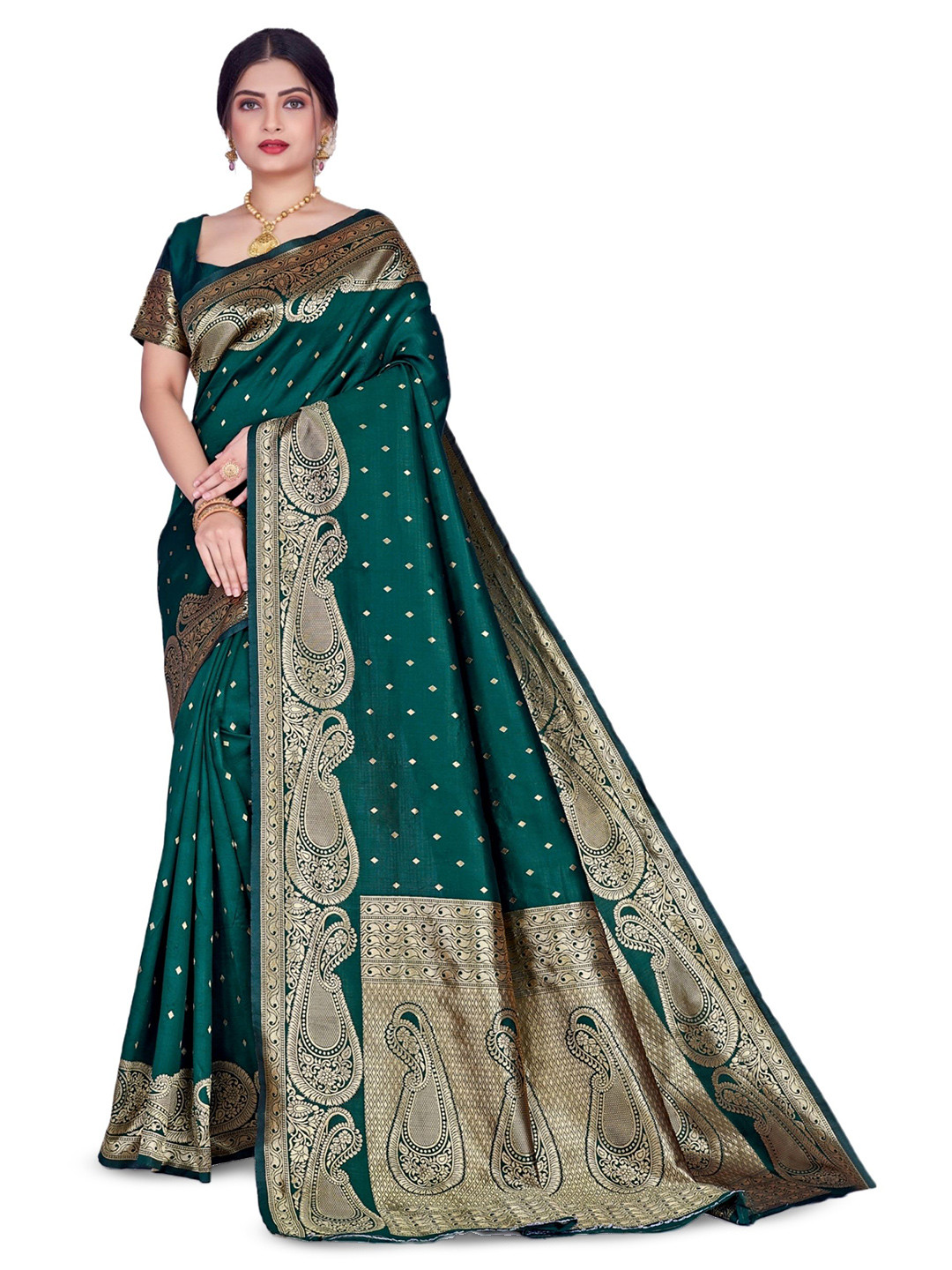 

Melok Woven Design Zari Art Silk Banarasi Saree, Green