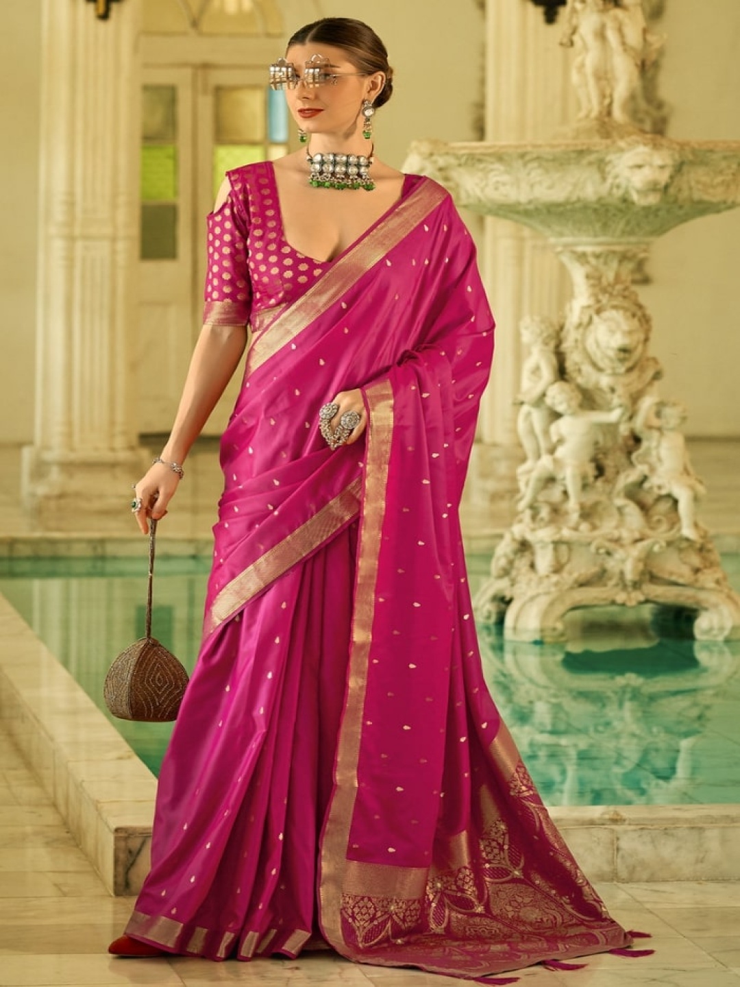 

MySilkLove Woven Design Zari Silk Blend Banarasi Saree, Pink