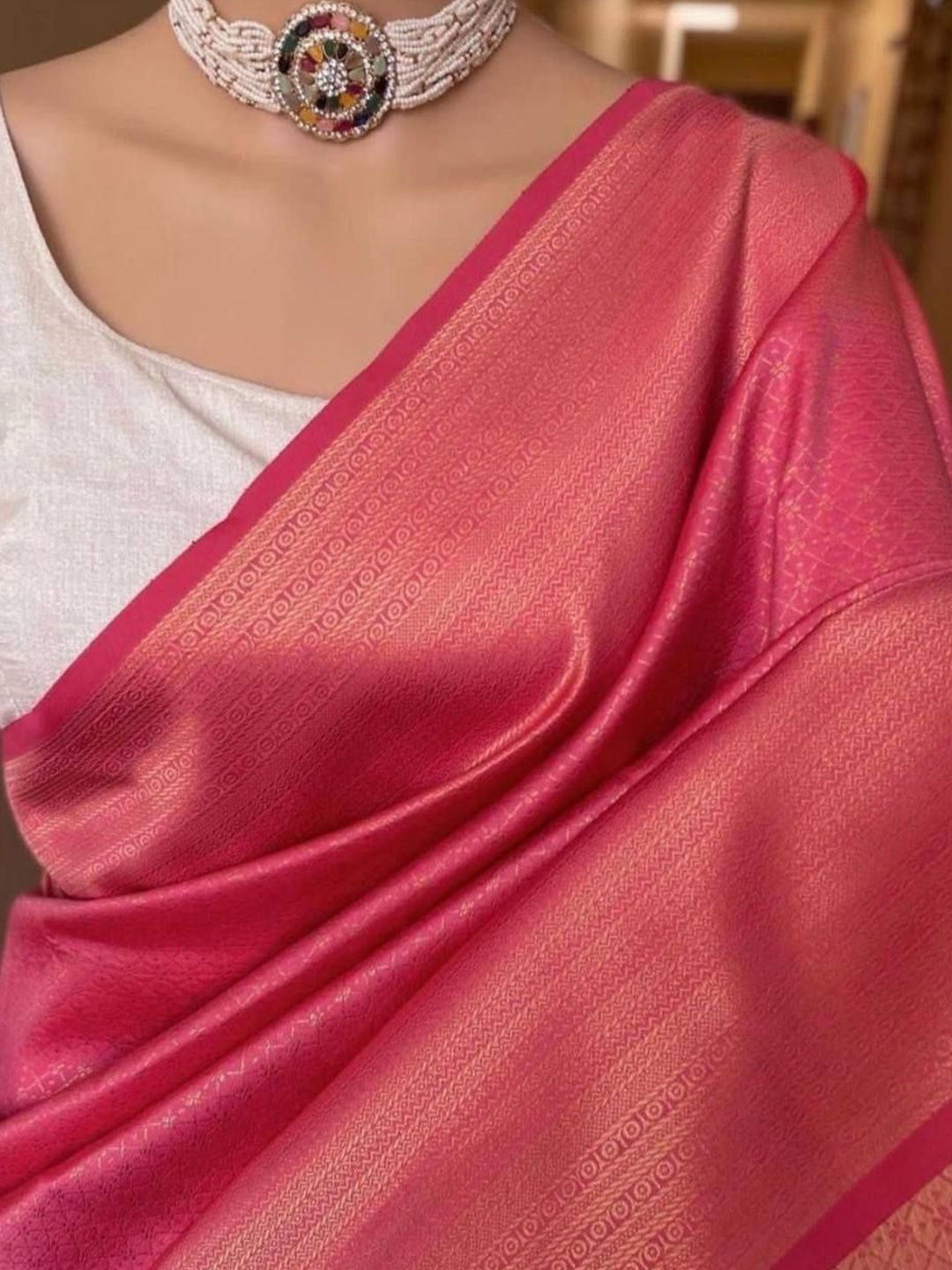 

Fashion Ritmo Woven Design Pure Silk Saree, Pink