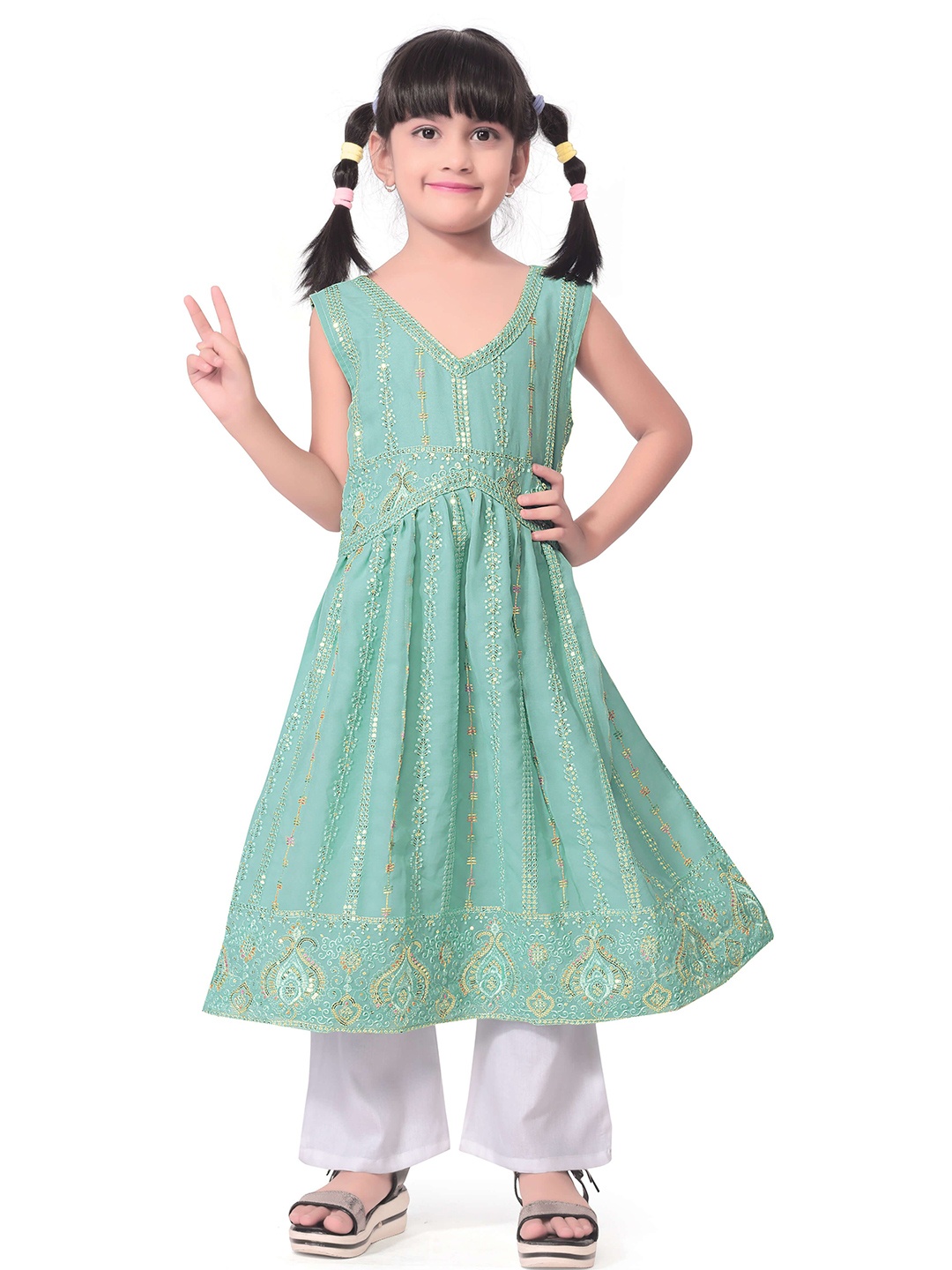 

BAESD Floral Embroidered Fit & Flare Dress, Green