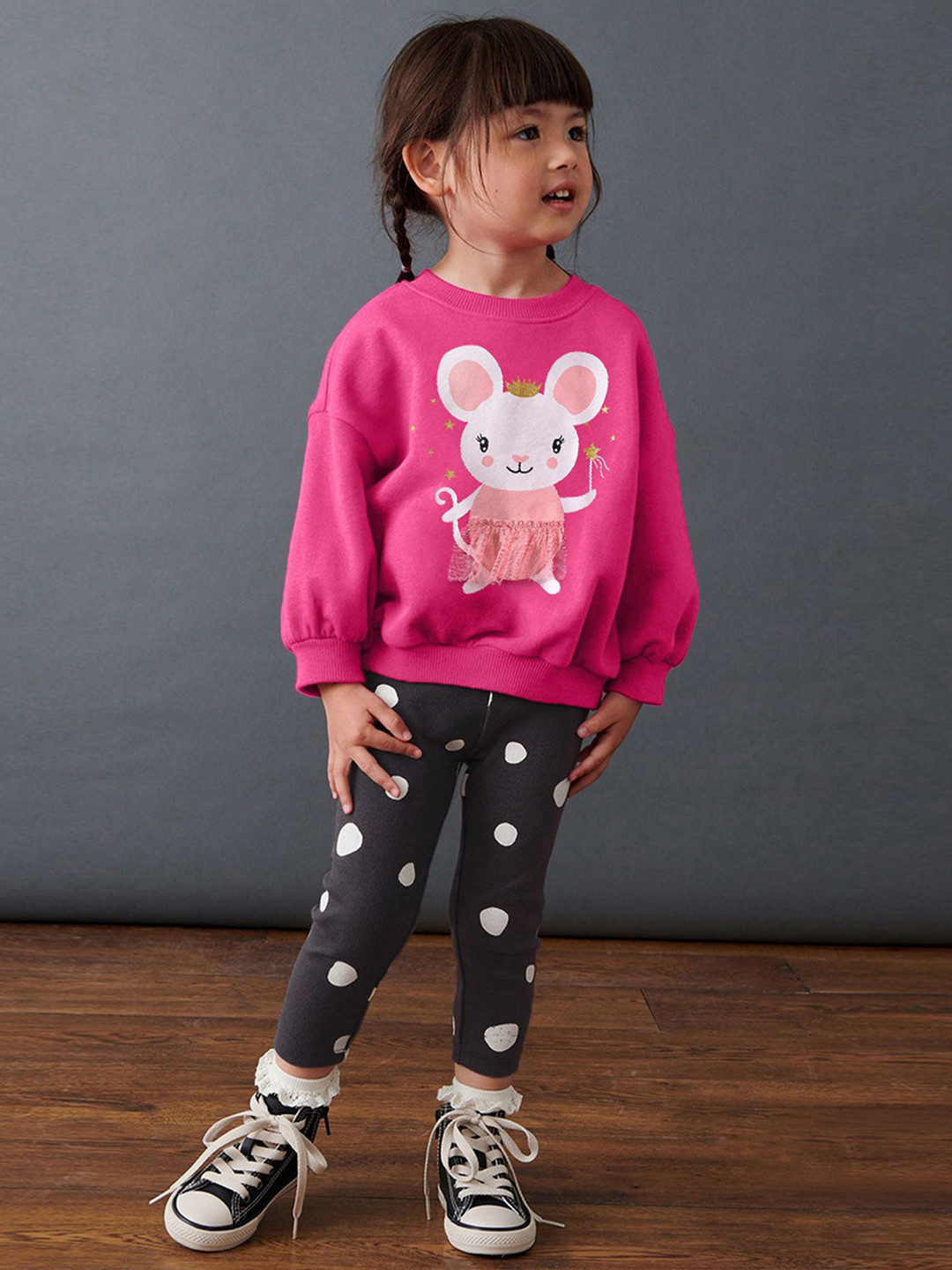 

LULU & SKY Girls Printed Pure Cotton Sweatshirt With Leggings, Pink