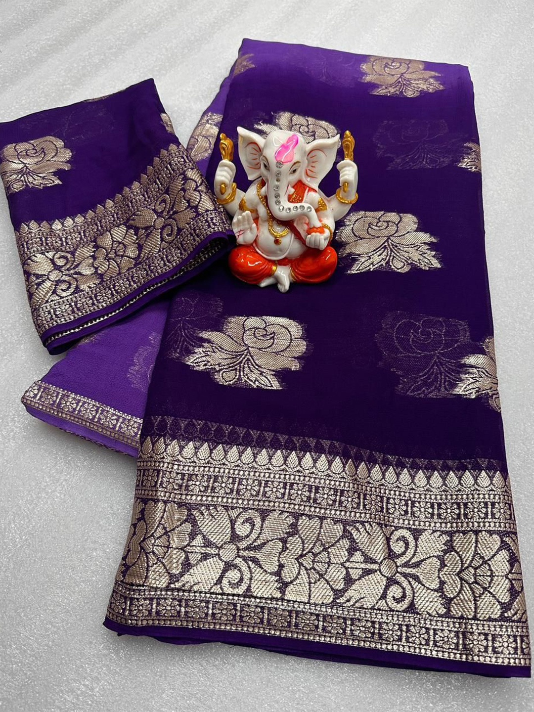 

PAYAL CREATION Woven Design Zari Pure Georgette Maheshwari Saree, Blue