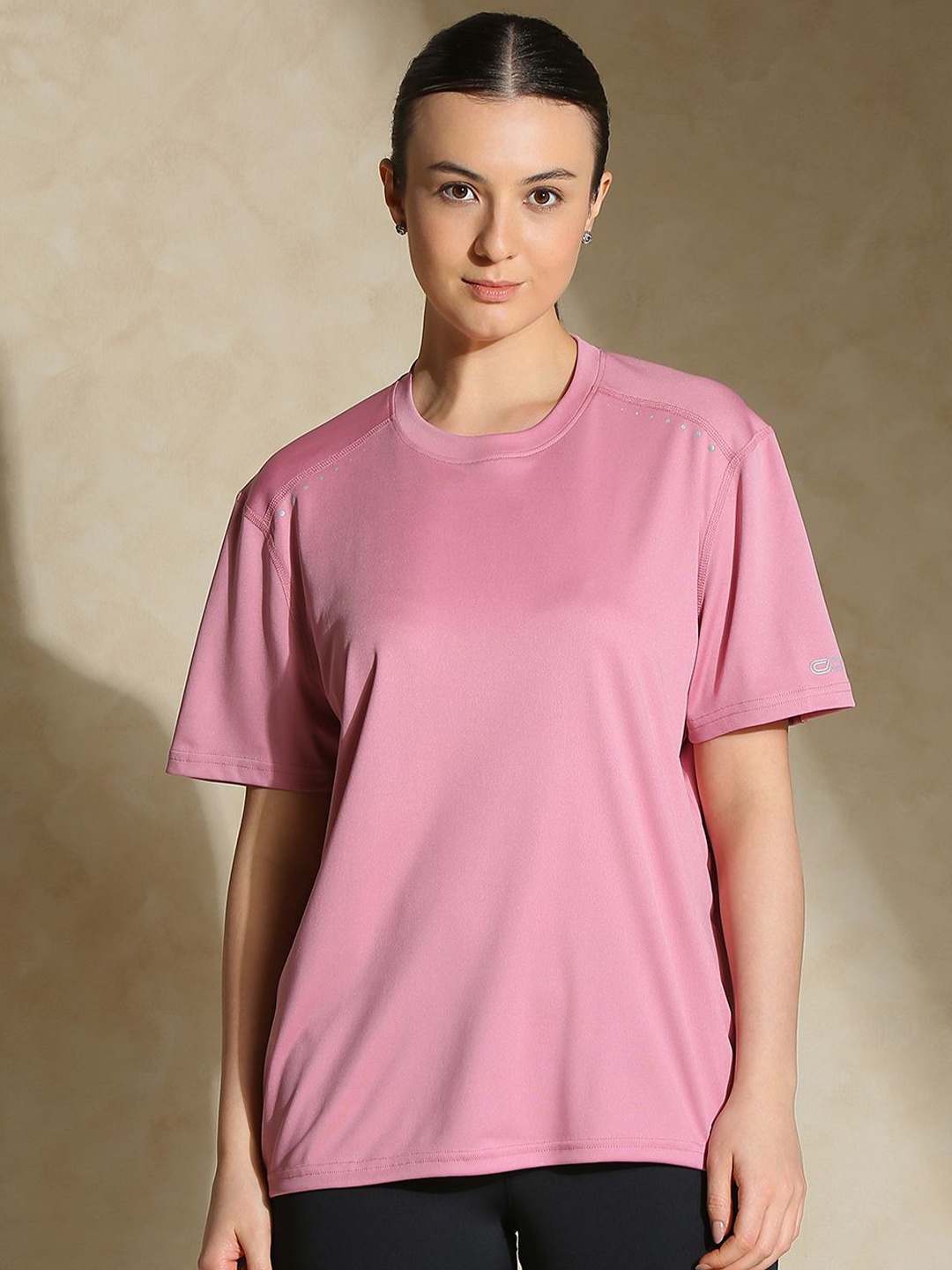 

Silvertraq Women Anti Odour Solid Round Neck Oversized T-shirt, Pink