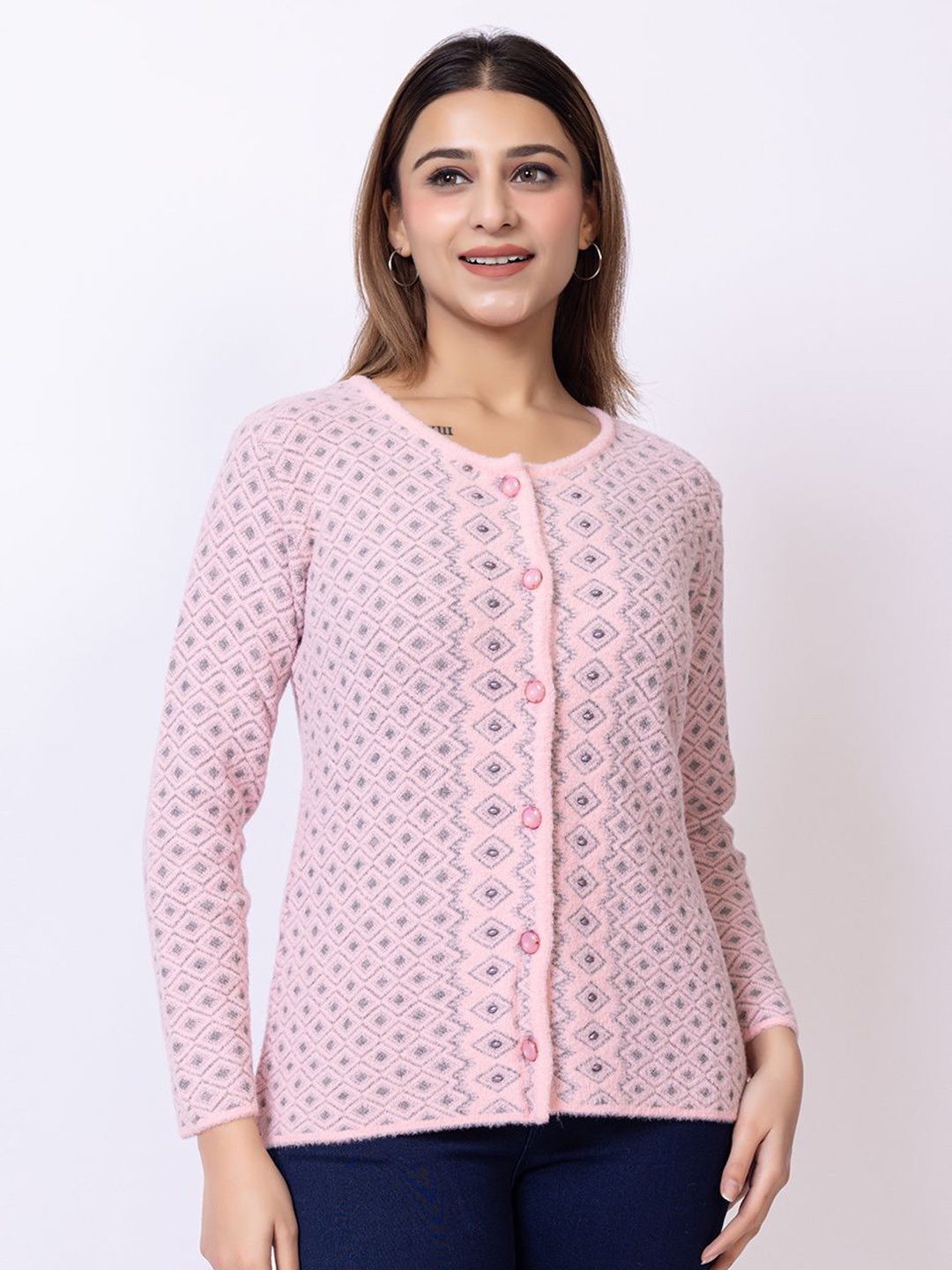 

Lady Leaf Women Woollen Cardigan, Pink