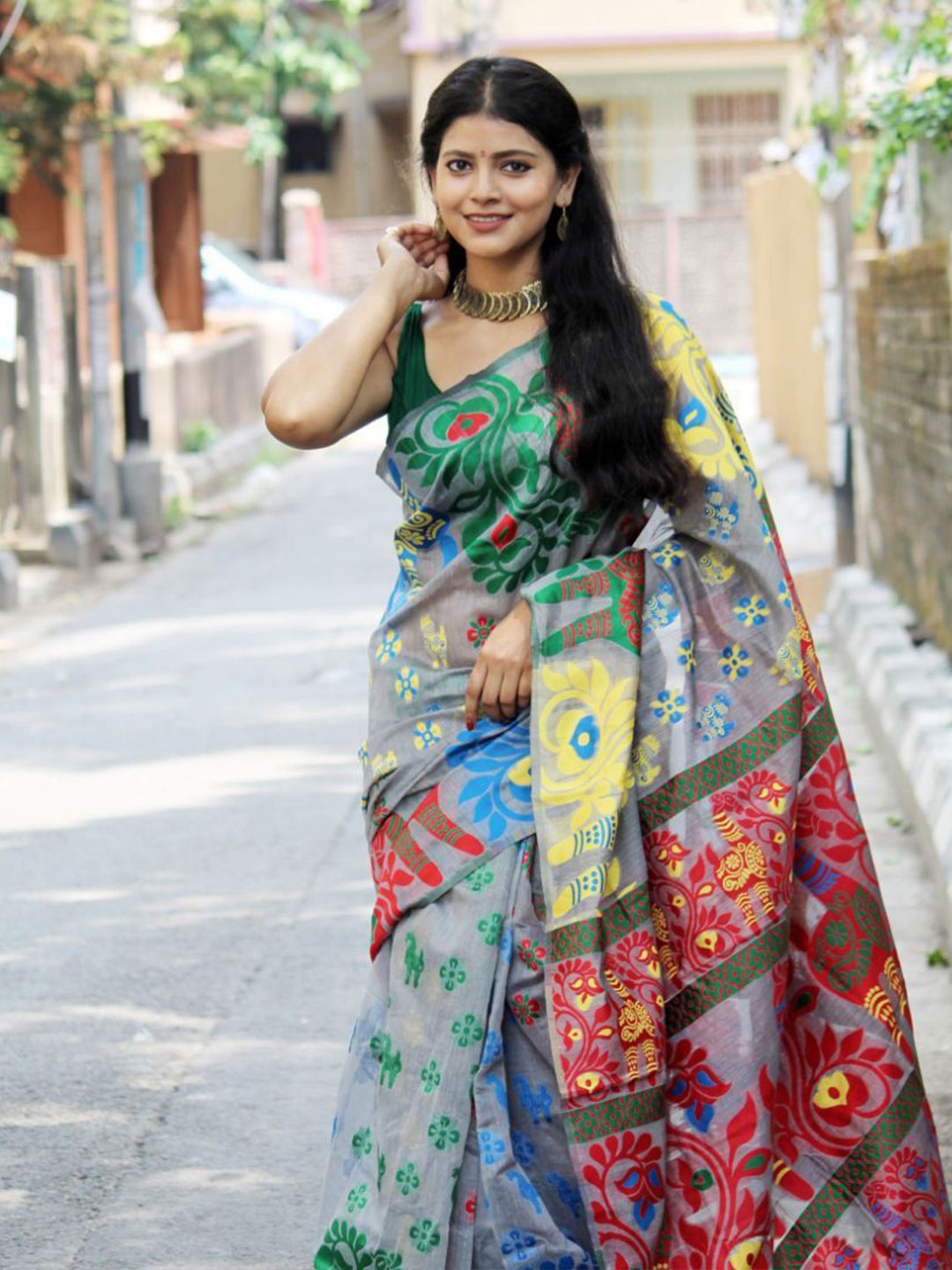 

choiceit Woven Design Zari Pure Silk Saree, Green