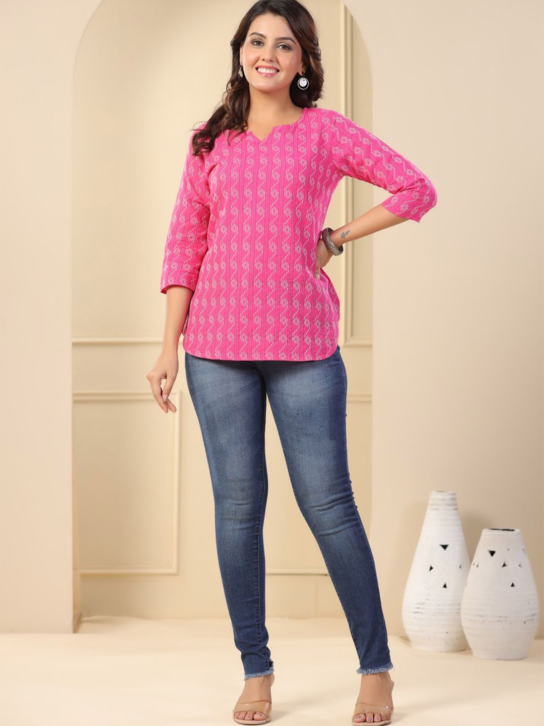 

MERAAKI FASHION Print Cotton Top, Pink