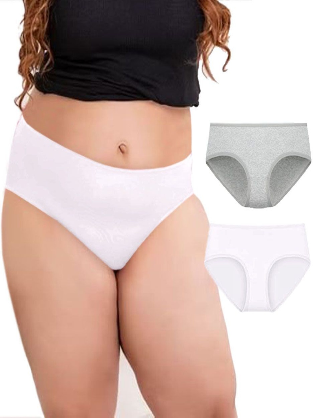 

Diving Deep Pack Of 2 Cotton Hipster Briefs DD191 W, G New Pant_ies_2 PC_L, White