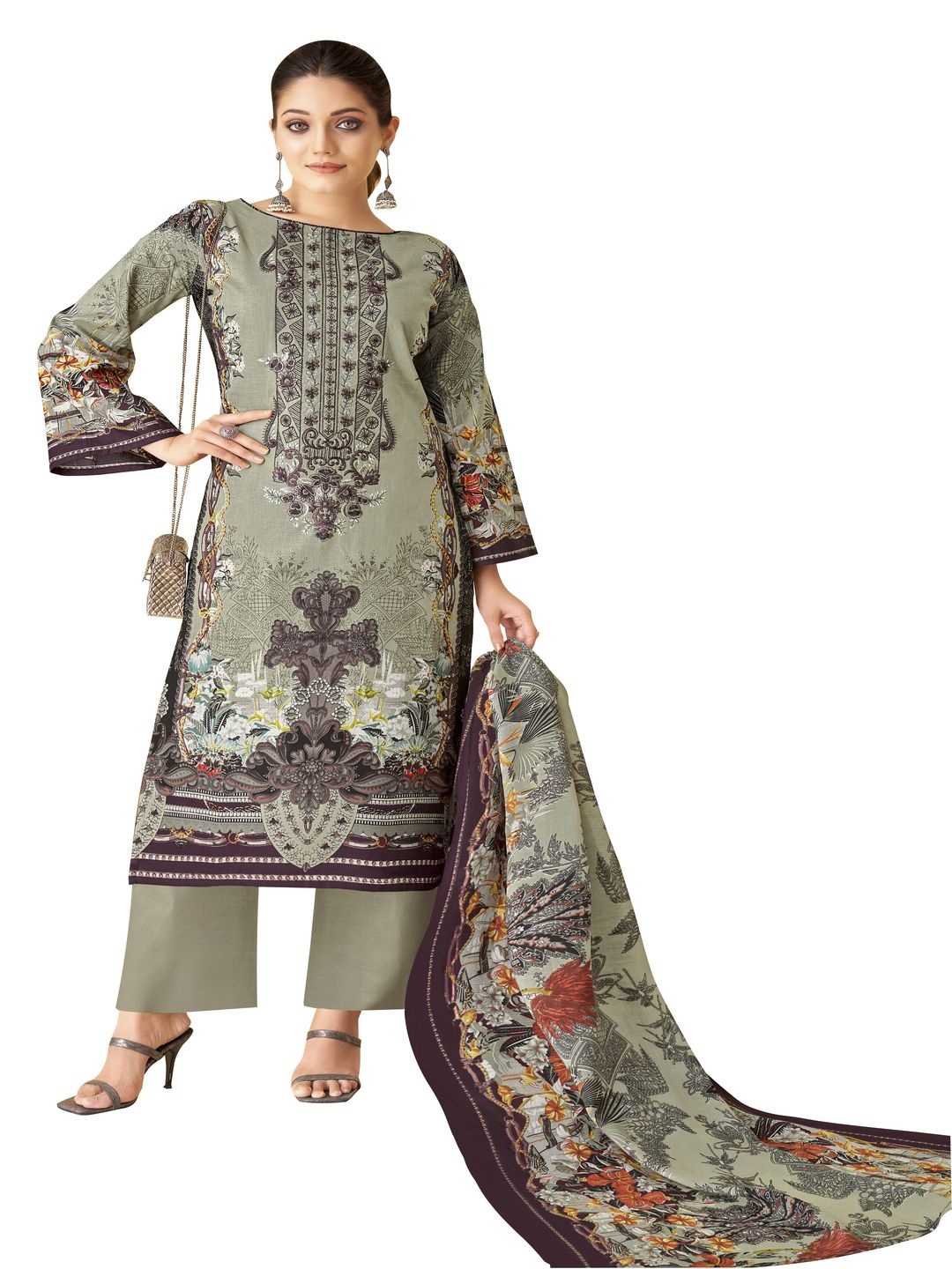 

DRAVINAM Trends Pure Cotton Unstitched Dress Material, Grey