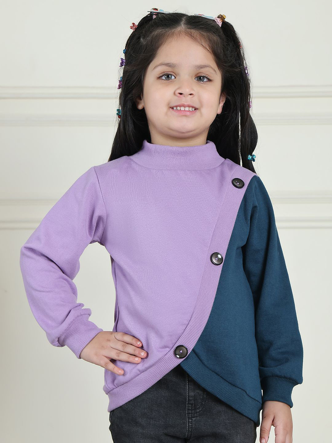 

MINI & MING Girls Colourblocked Sweatshirt, Purple