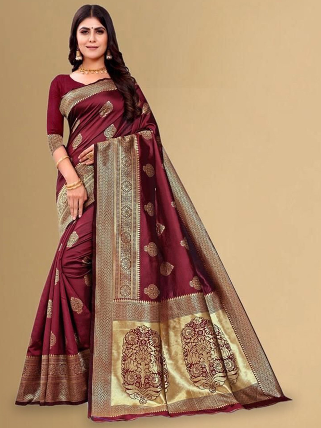 

Melok Woven Design Silk Blend Banarasi Saree, Maroon