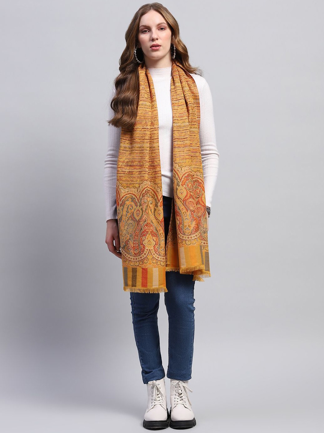 

Monte Carlo Women Woven Design Stole, Mustard