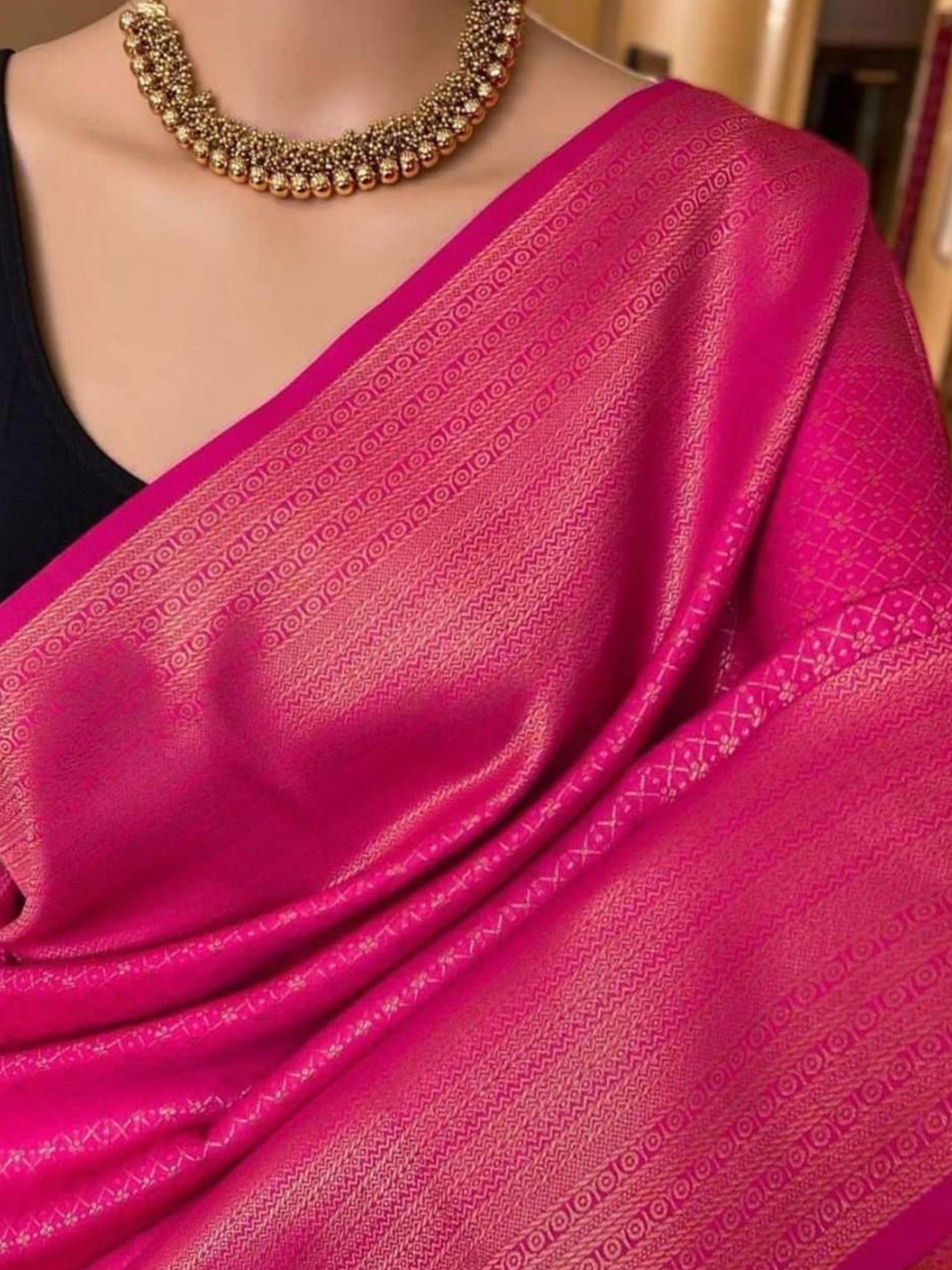 

Fashion Ritmo Woven Design Zari Pure Silk Saree, Pink