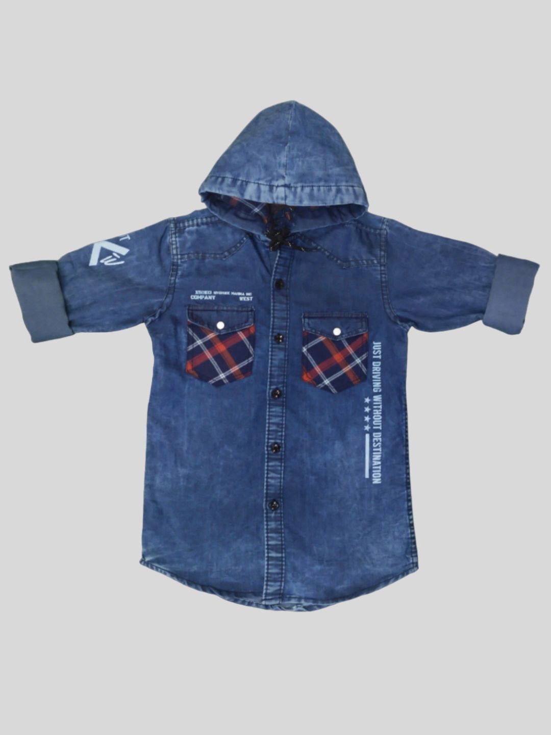 

FASHION GRAB Boys Classic Hood Faded Denim Casual Shirt, Blue