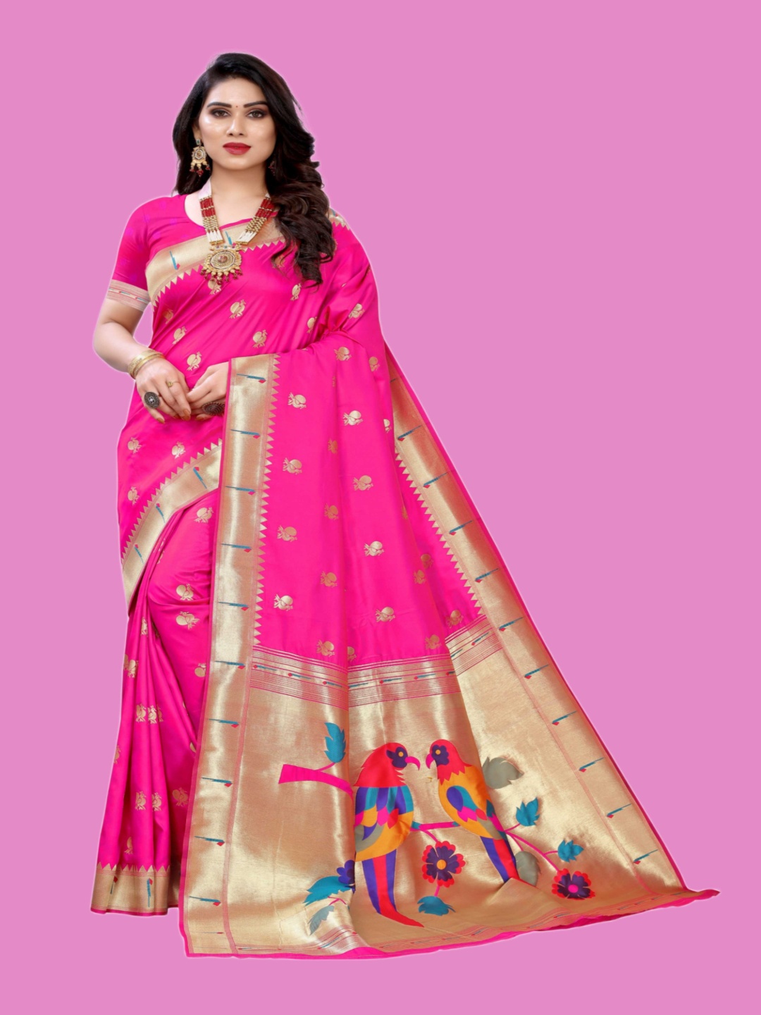 

Panzora Woven Design Zari Paithani Saree, Pink