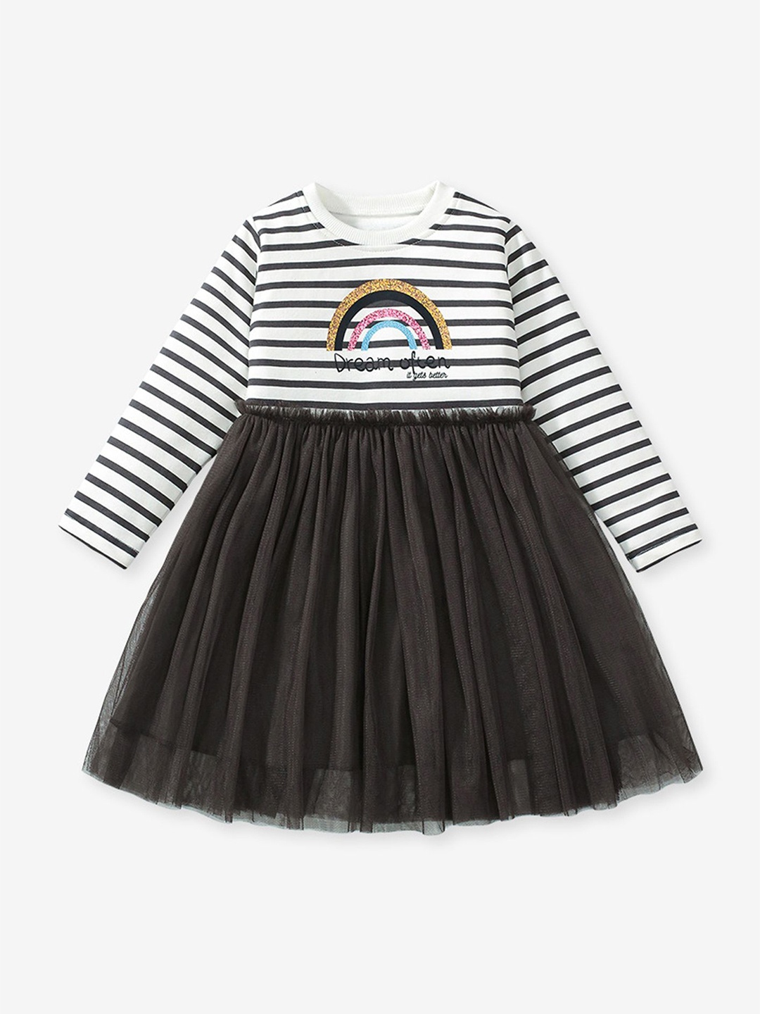 

LULU & SKY Striped Organic Cotton Fit & Flare Dress, Black