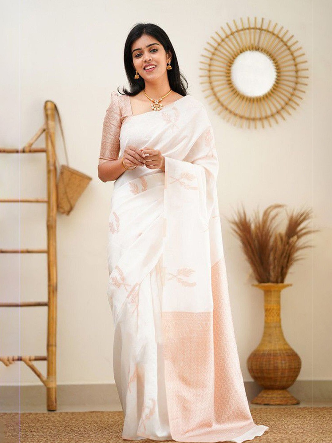

A TO Z CART Woven Design Zari Silk Cotton Saree, White