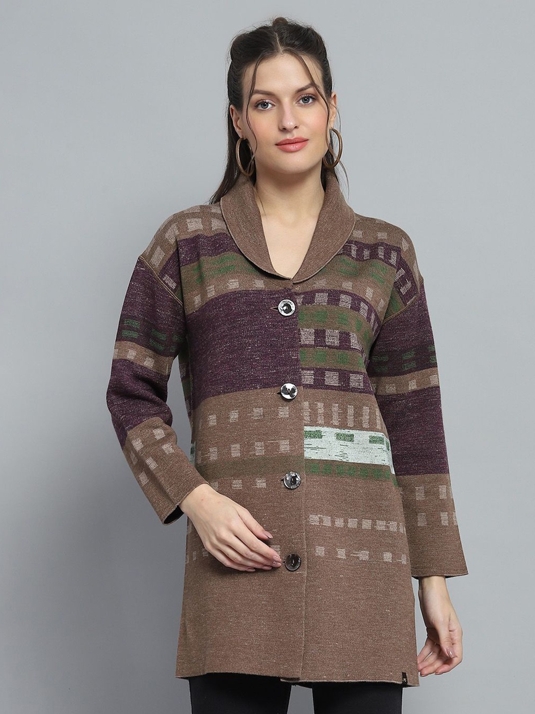 

Monte Carlo Women Woollen Longline Cardigan, Brown