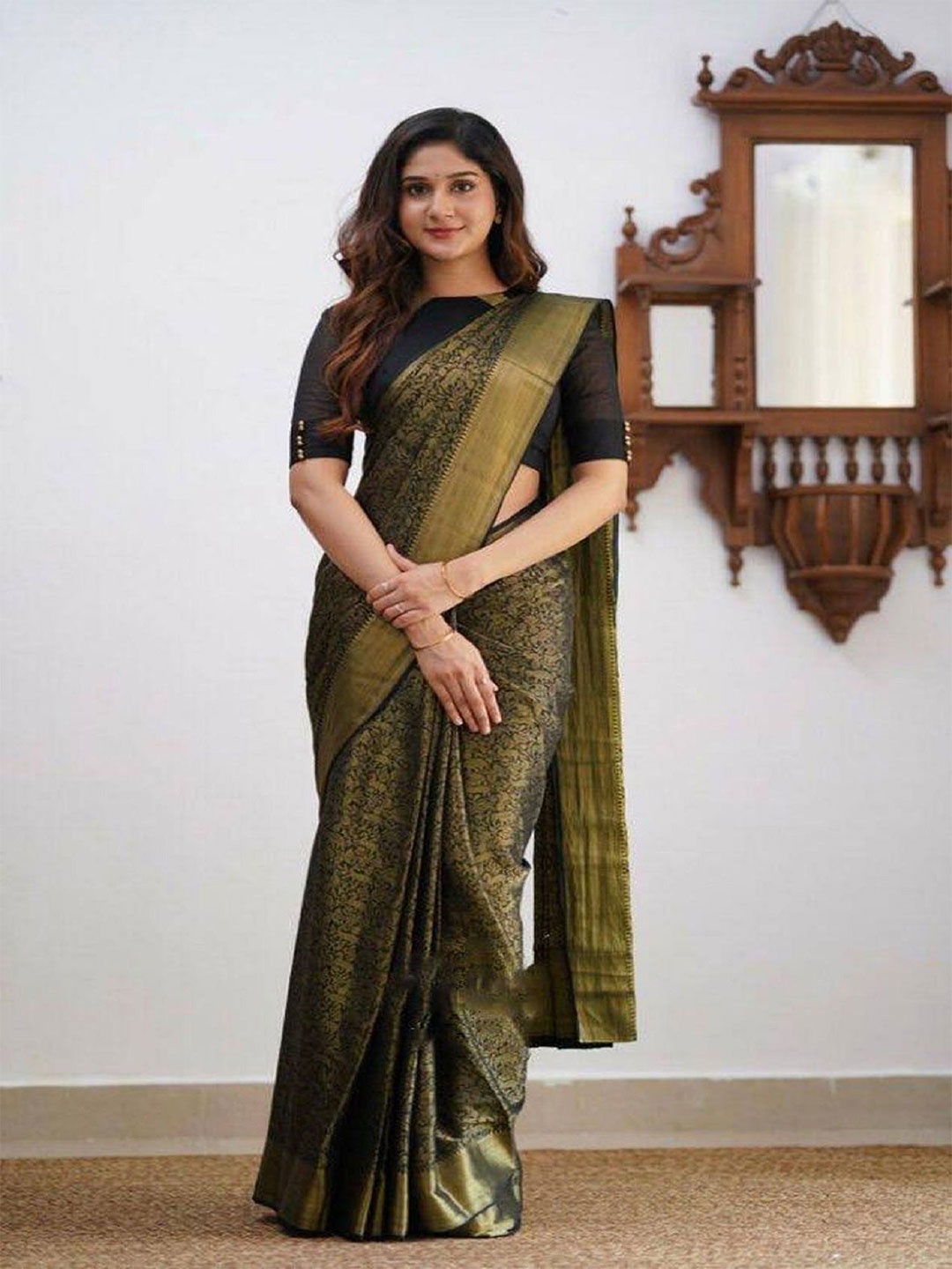 

A TO Z CART Woven Design Zari Pure Silk Banarasi Saree, Black