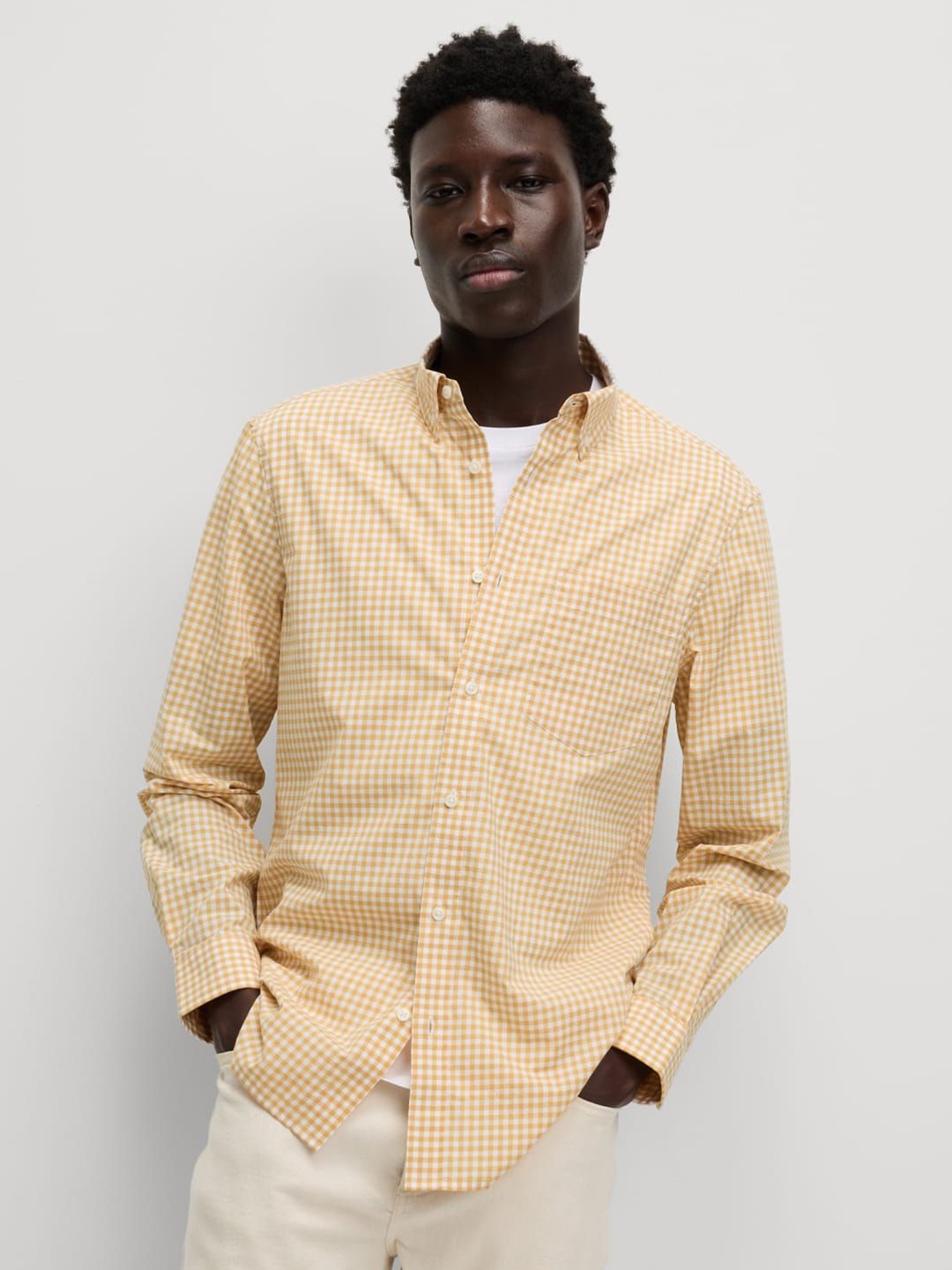

Marks & Spencer Men Button-Down Collar Gingham Checked Cotton Casual Shirt, Yellow