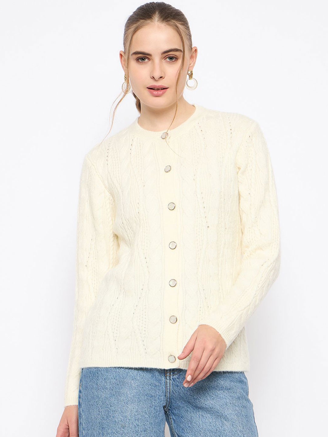 

Madame Women Cable Knit Cardigan, Off white